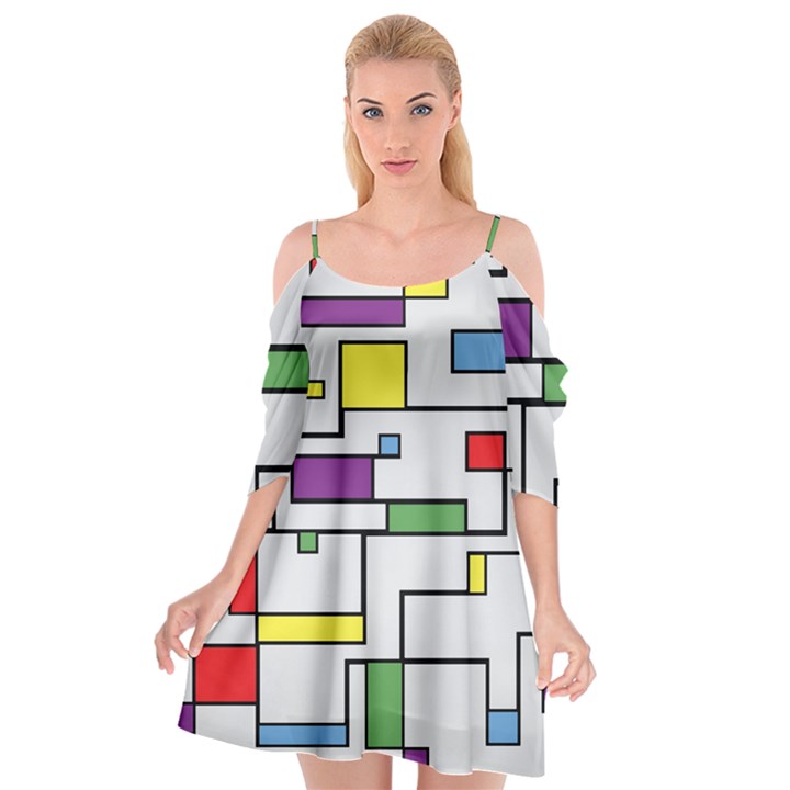 Colorful Rectangles Cutout Spaghetti Strap Chiffon Dress