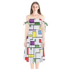 Colorful Rectangles Shoulder Tie Bardot Midi Dress by LalyLauraFLM