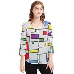 Colorful Rectangles Chiffon Quarter Sleeve Blouse by LalyLauraFLM