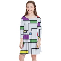 Colorful Rectangles Kids  Quarter Sleeve Skater Dress by LalyLauraFLM