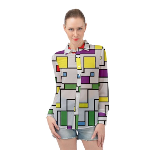 Colorful Rectangles Long Sleeve Chiffon Shirt by LalyLauraFLM