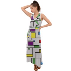 Colorful Rectangles V-neck Chiffon Maxi Dress by LalyLauraFLM