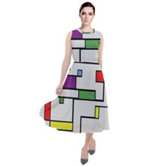 Colorful Rectangles Round Neck Boho Dress by LalyLauraFLM