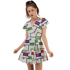 Colorful Rectangles Flutter Sleeve Wrap Dress by LalyLauraFLM