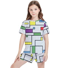 Colorful Rectangles Kids  Tee And Sports Shorts Set