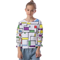 Colorful Rectangles Kids  Cuff Sleeve Top