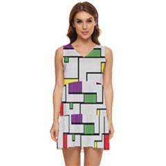 Colorful Rectangles Tiered Sleeveless Mini Dress