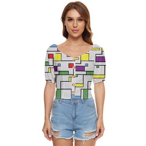 Colorful Rectangles Button Up Blouse by LalyLauraFLM