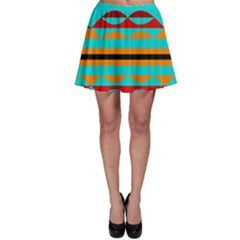 Shapes On A Blue Background Skater Skirt by LalyLauraFLM