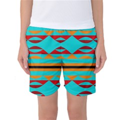 Shapes On A Blue Background Women s Basketball Shorts