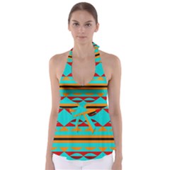 Shapes On A Blue Background Babydoll Tankini Top