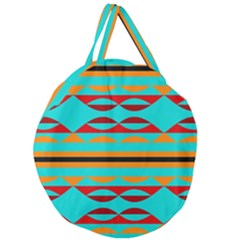 Shapes On A Blue Background Giant Round Zipper Tote by LalyLauraFLM