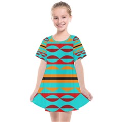 Shapes On A Blue Background Kids  Smock Dress