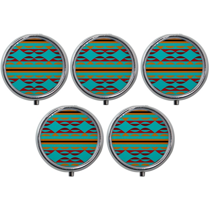 Shapes On A Blue Background Mini Round Pill Box (Pack of 5)