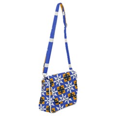 Shapes On A Blue Background                                                       Shoulder Bag With Back Zipper by LalyLauraFLM