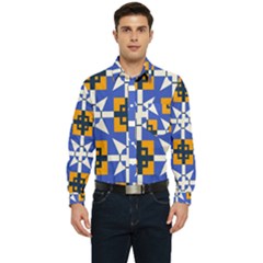 Shapes On A Blue Background                                                         Men s Long Sleeve Pocket Shirt