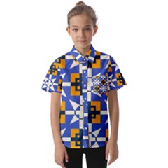 Shapes On A Blue Background          Kids  Short Sleeve Shirt