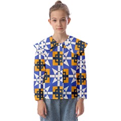 Shapes On A Blue Background                          Kids  Peter Pan Collar Blouse