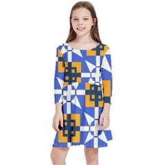 Shapes On A Blue Background                                                             Kids  Quarter Sleeve Skater Dress by LalyLauraFLM