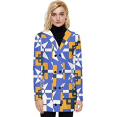 Shapes On A Blue Background                                                       Button Up Hooded Coat