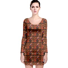 Flame Angel Pattern Fabric Abstract Long Sleeve Bodycon Dress by SeaworthyClothing