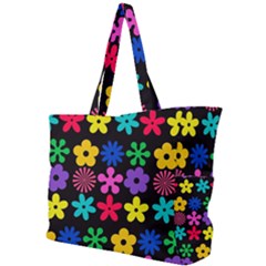 Colorful Flowers On A Black Background Pattern                                                           Simple Shoulder Bag by LalyLauraFLM