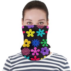 Colorful Flowers On A Black Background Pattern                                                        Face Seamless Bandana (adult) by LalyLauraFLM