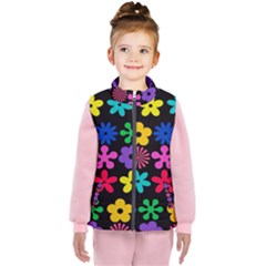 Colorful Flowers On A Black Background Pattern                                                           Kid s Puffer Vest