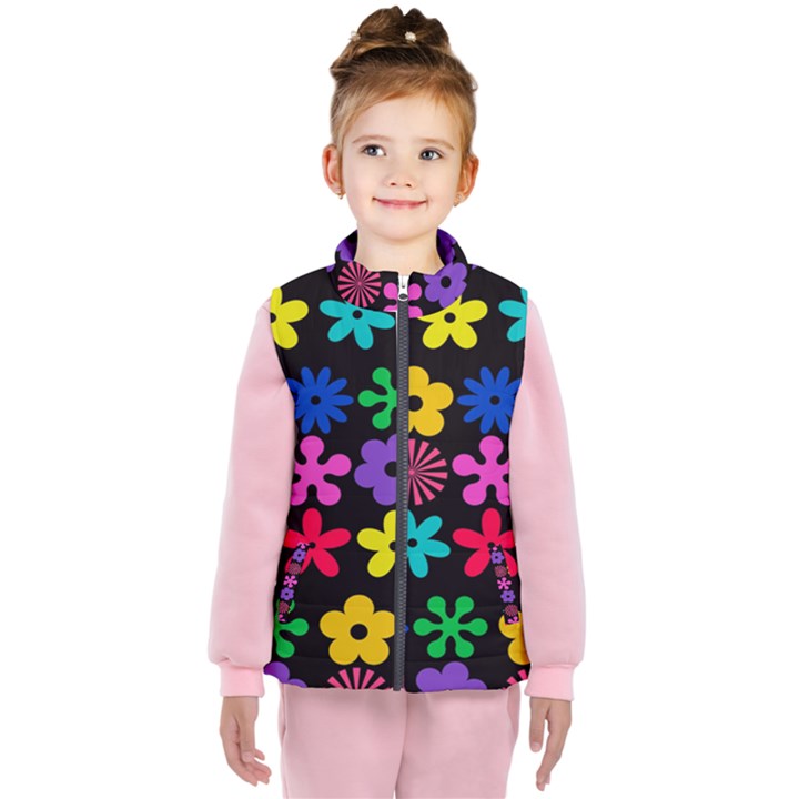 Colorful flowers on a black background pattern                                                           Kid s Puffer Vest