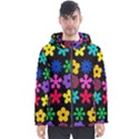 Colorful flowers on a black background pattern                                                            Men s Hooded Puffer Jacket View1