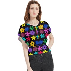 Colorful Flowers On A Black Background Pattern                                                           Butterfly Chiffon Blouse