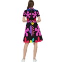 Colorful flowers on a black background pattern                           Short Sleeve Waist Detail Dress View2