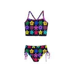 Colorful Flowers On A Black Background Pattern                                                            Girls  Tankini Swimsuit by LalyLauraFLM