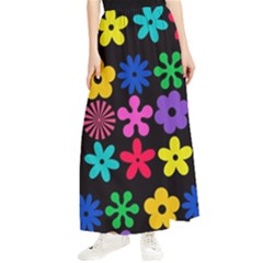 Colorful Flowers On A Black Background Pattern                                                           Maxi Chiffon Skirt by LalyLauraFLM