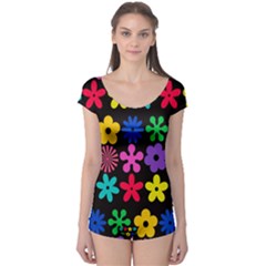 Colorful Flowers On A Black Background Pattern                                                            Boyleg Leotard (ladies)