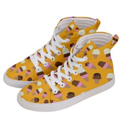 Ice Cream On An Orange Background Pattern                                                            Women s Hi-top Skate Sneakers by LalyLauraFLM