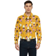 Ice Cream On An Orange Background Pattern                                                           Men s Long Sleeve Pocket Shirt