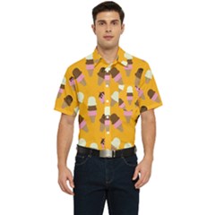 Ice Cream On An Orange Background Pattern                                                           Men s Short Sleeve Pocket Shirt by LalyLauraFLM