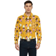 Ice Cream On An Orange Background Pattern       Men s Long Sleeve Pocket Shirt by LalyLauraFLM