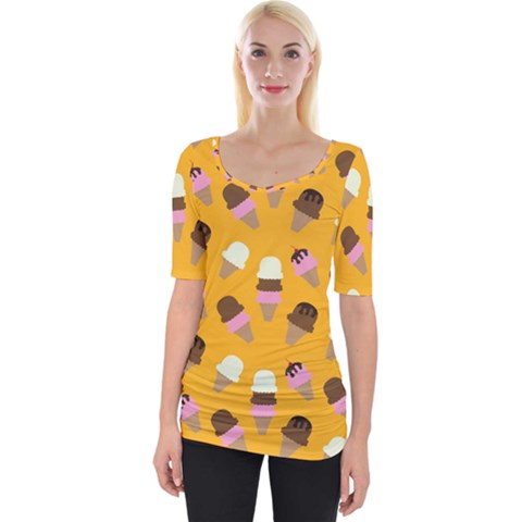 Ice Cream On An Orange Background Pattern                                                             Wide Neckline Tee by LalyLauraFLM