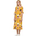 Ice cream on an orange background pattern                          Bow Sleeve Chiffon Midi Dress View2