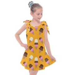 Ice Cream On An Orange Background Pattern                                                         Kids  Tie Up Tunic Dress by LalyLauraFLM