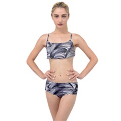 Monochrome Smudge Layered Top Bikini Set by kaleidomarblingart