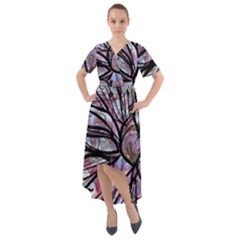 Mixed Media Petals Front Wrap High Low Dress by kaleidomarblingart