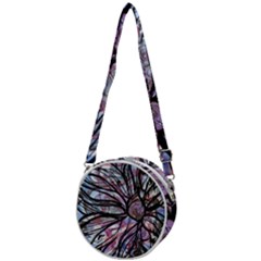 Mixed Media Petals Crossbody Circle Bag by kaleidomarblingart