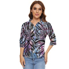 Mixed Media Petals Women s Quarter Sleeve Pocket Shirt