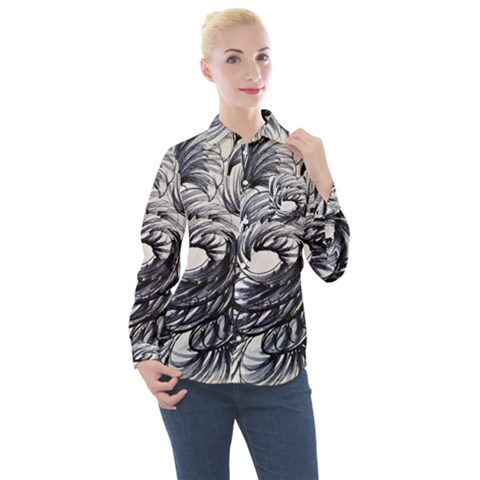 Mono Patterns Women s Long Sleeve Pocket Shirt by kaleidomarblingart