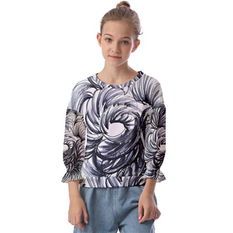 Mono Patterns Kids  Cuff Sleeve Top by kaleidomarblingart