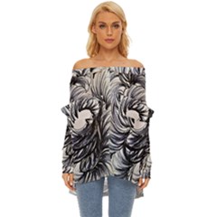 Mono Patterns Off Shoulder Chiffon Pocket Shirt