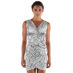 Mono Swirls Wrap Front Bodycon Dress